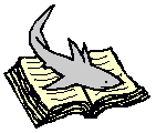 [shark over open book]